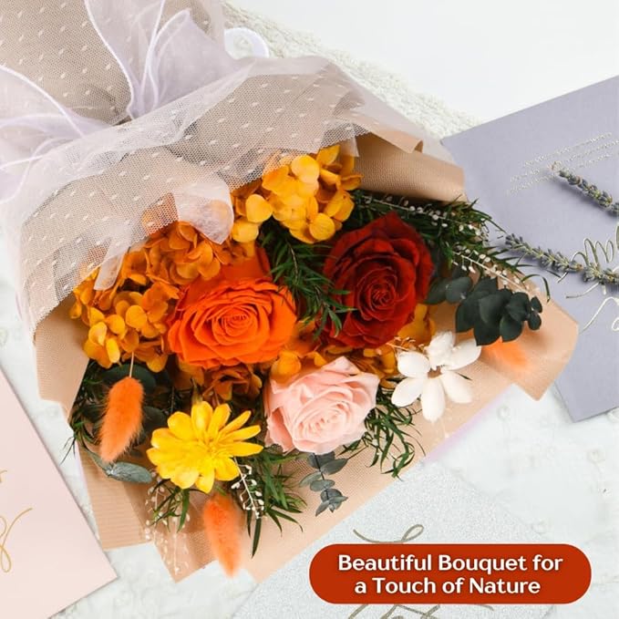 Forever Flowers Bouquet, Preserved Long-Lasting Orange Roses, Vase-Ready Arrangement for Birthday, Anniversary, Graduation, Valentine’s Day Gifts for Women