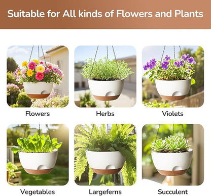 Hanging Planter, 12 Inch Self-Watering Hanging Planters for Indoor Outdoor Plants, Hanging Basket for Plants Flowers Outdoor (White)