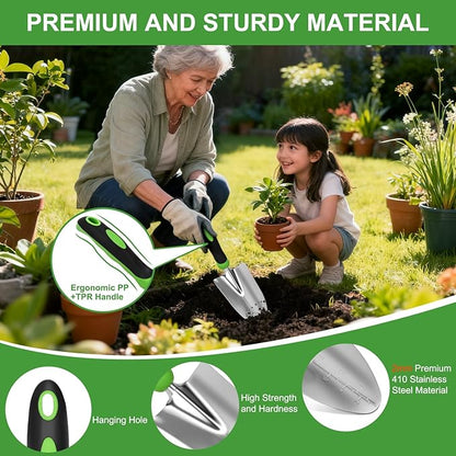 Yesker Gardening Tools 9-Piece Heavy Duty Garden Tool Set Gardening Supplies Gifts for Women Men Gardening Hand Tool Kit with Non-Slip Ergonomic Handle, Garden Bag, Durable Gloves, Spray Bottle, Green