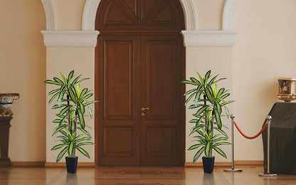 Artificial Dracaena Plant 6ft, Faux Tree with Black Tall Planter, Fake Yucca Silk Plants, Artificial Floor Trees for Home Office Room Decor Housewarming Gift Indoor