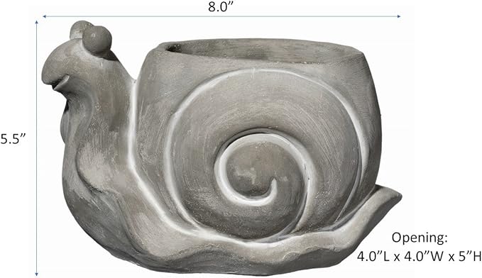 Classic Home and Garden Cement Buddies Animal Planter - Cute Desk Decoration - UV Coated Animal Vase w/Removable Drain Plug - Succulent Planter for Indoor/Outdoor Use (Snail Planter, Natural, Large)