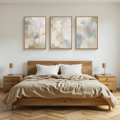 Large Abstract Gray Pastel Framed Canvas Wall Art Set,Neutral Watercolor Brush Stroke Wall Decor,Modern Minimalist Beige Illustration Artwork for Living Room,Bedroom,Dining Room -24"x36"x3