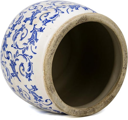 Large Ceramic Pot for Planters, Ice Crack Glazed Flower Pot with Drainage Holes,5.91inch Vintage Planters for Indoor and Outdoor (Blue)