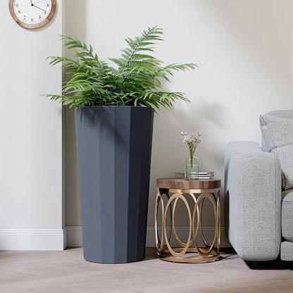 2PCS Tall Planters for Outdoor Plants, 23.6 Inches Large Outdoor Conical Flower Pots for Porch with Drainage Holes and Drainage Baffle, Tapered Large Planters for Garden, Balcony Use, Grey