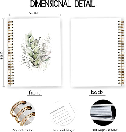 Boho Sage Green Floral Spiral Notebook, Green Eucalyptus Botanical Notebooks for Note Taking, Floral Flower Aesthetic Journal for Women, 5.5x8.3 Inch