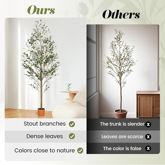 7FT Artificial Olive Tree Indoor Tall Realistic Faux Olive Tree with Plastic Planter, Fake Silk Tree with Handcrafted Branches & Fruits, Large Fake Plant for Home and Office Decor