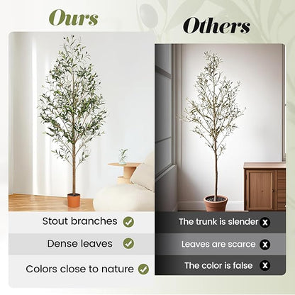7FT Artificial Olive Tree Indoor Tall Realistic Faux Olive Tree with Plastic Planter, Fake Silk Tree with Handcrafted Branches & Fruits, Large Fake Plant for Home and Office Decor