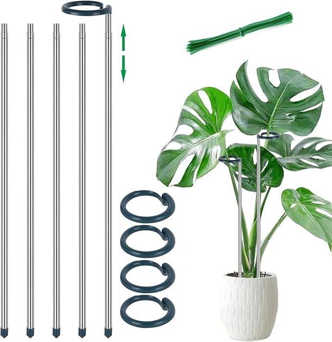 Extendable Monstera Plant Support Stakes, Made of Aluminum Alloy, Tomato Stakes Length Adjust from 17.3" to 32.2", Suitable for Indoor Outdoor Potted Amaryllis Vegetables-7Pack (32.2inches-5Pack)