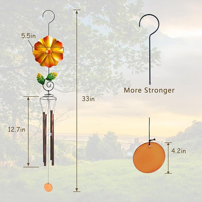 MUMTOP Wind Chimes for Outside Clearance - Garden Wind Chimes with Flower Wind Spinner, 33 Inch Deep Tone Metal Memorial Sympathy Windchimes for Patio Outdoor Porch Yard Decor Gifts(Orange)