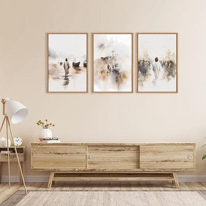 Ausril Jesus Framed Canvas Wall Art Set,Christian Bible Wall Decor, Minimalist Boho Christian Wall Painting, Retro Christmas Generic The Cross Art Prints for Living Room Bedroom, Church -16"x24"x3