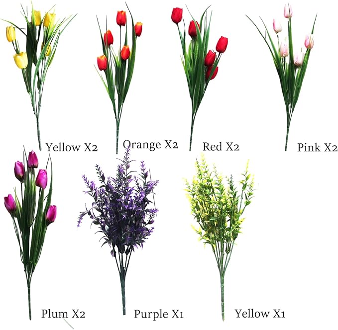 0kiygoo 12 Outdoor Artificial Flower Pieces, Bulk Fake Plastic Plants for Porch, Window, Home & Wedding Decoration in Fall and Summer, Ideal for Hanging Planters (Tulip)