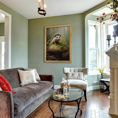 SAMHOU Framed Hedgehog Decor Painting, 3D Textured Hand Drawn Sandstone Wall Art, Vintage Rustic Woodland Cottagecore Wall Decor, Cute Animal Nursery Print Oil Paintings 12''x16''
