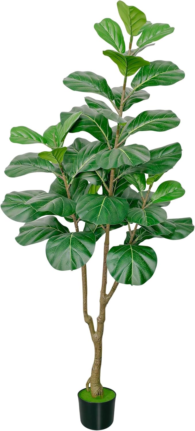 5ft Artificial Fiddle Leaf Fig Tree, Faux Ficus Lyrata Fake Tree with Black Planter Fake Fig Tree for Indoor Outdoor Home Office Decoration