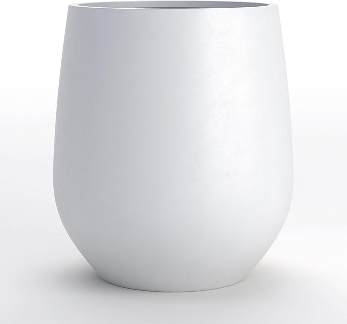 DTY Signature Mount Wilson Modern Indoor Outdoor Fiberstone Tapered Planter, Lightweight, Weather Resistant Garden Pot with Drainage Hole & Rubber Plug, Planter for Christmas Decor - White, Medium