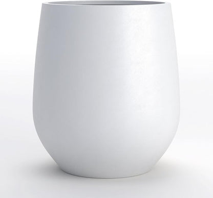 DTY Signature Mount Wilson Modern Indoor Outdoor Fiberstone Tapered Planter, Lightweight, Weather Resistant Garden Pot with Drainage Hole & Rubber Plug, Planter for Christmas Decor - White, Medium