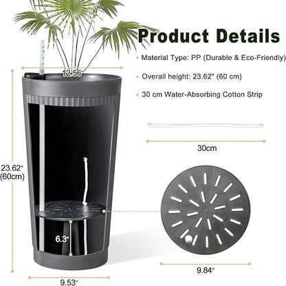 24" Tall Self Watering Planters for Indoor Plants, 2 Pack Large Plastic Outdoor Planter Pots with Built-In Water Reservoir and Level Indicator, Decorative Modern Flower Pots for Home & Patio (Grey)