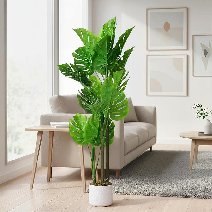 GAOMON 3.6ft Artificial Monstera Deliciosa Plants in Planter,Faux Tropical Palm Tree with 16 Leaves,Artificial Floor Plants for Indoor and Outdoor Home Porch, Garden