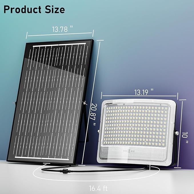 8000W Solar Flood Lights Outdoor, Solar Powered Outside Street Light Dusk to Dawn Waterproof Security Commercial Lighting with 16.4ft Cables and Motion Sensor for Yard,Garage,Swimming Pool, Pathway