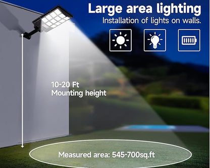 Solar Lights Outdoor for Outside, IP66 Waterproof Solar Street Lights Outdoor with Motion Sensor & Dusk to Dawn, 6500K Security Flood Light for Yard Garden with Remote Control - 2PACK