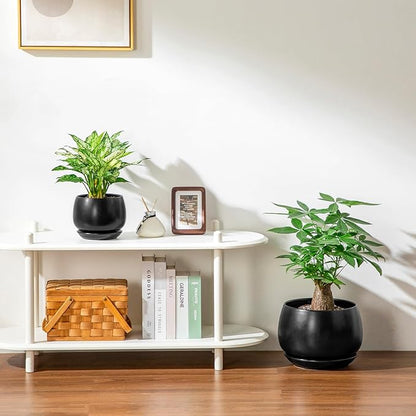 vancasso 3-Pack Ceramic Plant Pots, 7.3/9.6/11.6 Inch Indoor Planters with Saucers & Drainage Hole Planter pots for Indoor Plants and Flower, Black