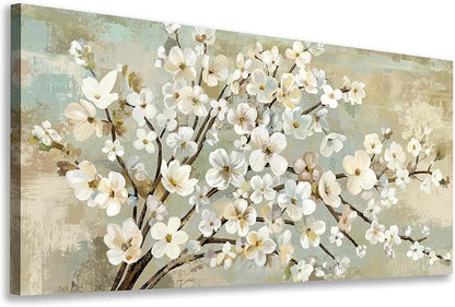 arteWOODS Flowers Canvas Wall Art - Beige Flower Branches Pictures Wall Decor Rustic Brown Botanical Painting Artwork Elegant Floral Prints for Living Room Bedroom Home Decor Ready to Hang 48 x 24in