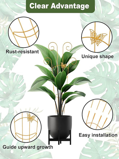 4 Pcs Metal Butterfly Indoor Plant Trellis for Climbing Plants, 30" Expandable Garden Support for Potted Plants Outdoor, Houseplant Climber for Ivy Pothos Monstera Hoya Flower (Gold)