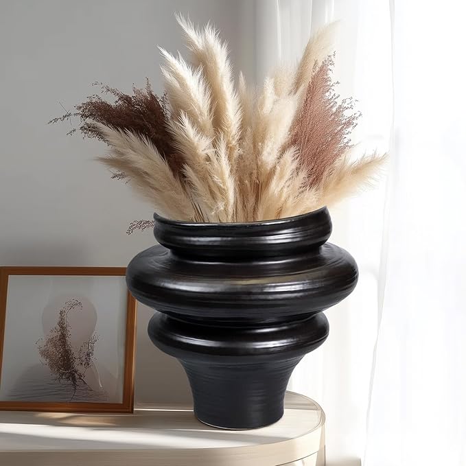Ceramic Plant Pots 11 Inch - Bonsai Planters for Indoor Plants Outdoor Plants, Pot for Plant with Drainage Hole, Decorative Flower Pots for Home Decor, Gift for Men Women, Black