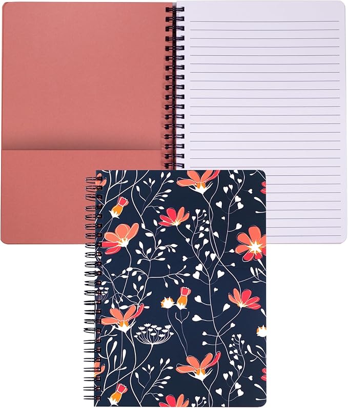 Steel Mill & Co Cute Mini Spiral Notebook, 8.25" x 6.25" Journal with Durable Hardcover and 160 Lined Pages, Floral Vines