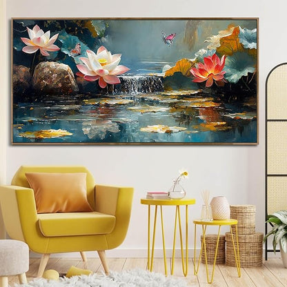 Anolyfi Lotus Canvas Large Framed Wall Art for Living Room, Lotus Wall Decor Zen Yoga Painting Artwork for Spa Bedroom Hallway Dining Room Office Home Decor, 40"x20"