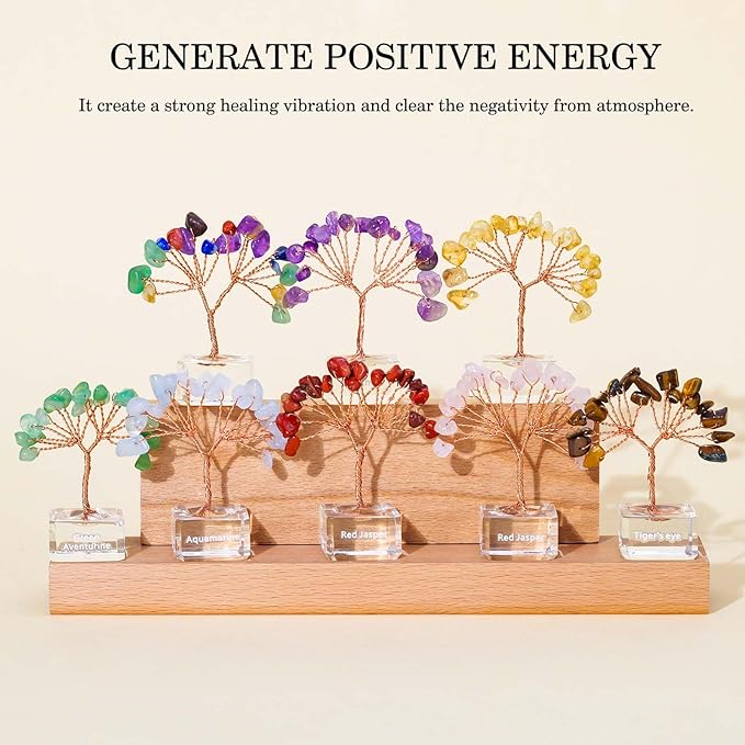 Runyangshi 12 Pcs Crystal Tree Set with K9 Glass Base - Chakra Healing Money Trees for Desk Decor, Home, Office, Positive Energy, Good Luck Gifts for Women, Mom, Birthday, Housewarming