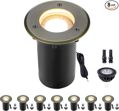 Gardenreet Low Voltage Brass Well Lights - LED 12V Weatherproof In-Ground Replaceable Bulb Fixture, Hardwired Fixture, Antique Bronze for Tree House Wall with 2700K Warm White MR16 Bulb