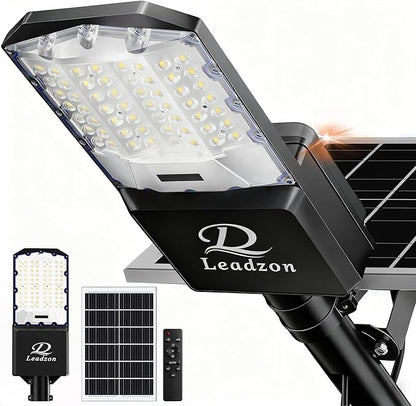 9500w Solar Street Lights Outdoor Waterproof Black, 450000LM Super Bright LED Beads Commercial Solar Flood Lights with Remote Control for Patio, Street, Court and Parkling Lot