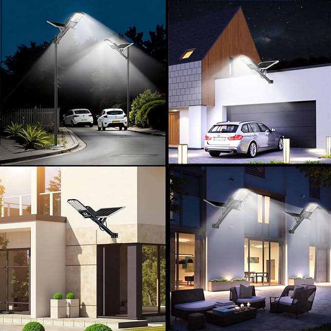 9500w Solar Street Lights Outdoor Waterproof Black, 450000LM Super Bright LED Beads Commercial Solar Flood Lights with Remote Control for Patio, Street, Court and Parkling Lot