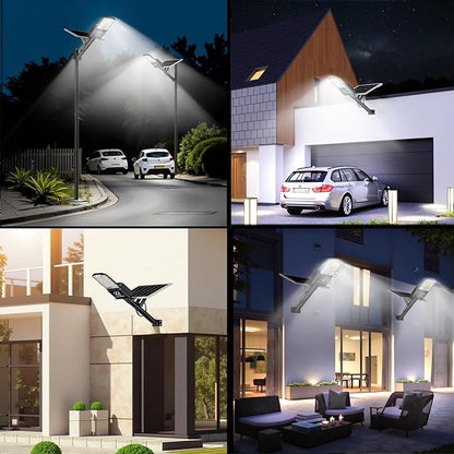 9500w Solar Street Lights Outdoor Waterproof Black, 450000LM Super Bright LED Beads Commercial Solar Flood Lights with Remote Control for Patio, Street, Court and Parkling Lot