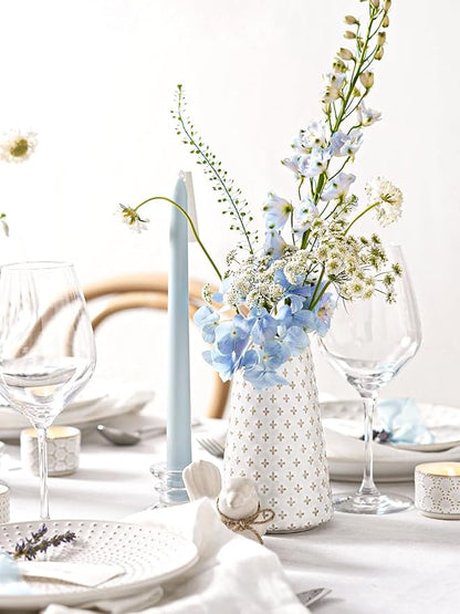 Small Flower Vase for Decor, 6 Inch White Ceramic Embossed Vase for Lego Flowers, Tulip and Pampas Grass, Home Living Room Dining Table Office Decor, Arctic White-Clover