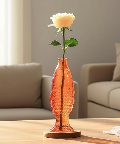 Nacome Fish Vase Propagation Stations: Glass Plant Terrarium with Wooden Stand for Home Office Desk Decor, Unique Gifts for Plant Lovers Women Mom (Orange)