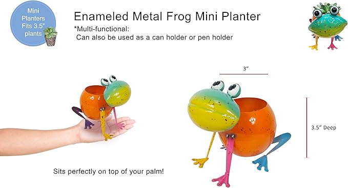 Continental Art Center Inc. 18148 Metal Frog Planter Flower Pot, Orange, Green
