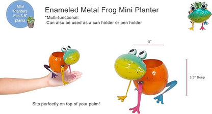 Continental Art Center Inc. 18148 Metal Frog Planter Flower Pot, Orange, Green