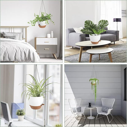 Hanging Planters for Indoor Outdoor Plants, 2 Pack Self Watering Hanging Pot with Drainage Holes & Removable Tray (White, 10'')
