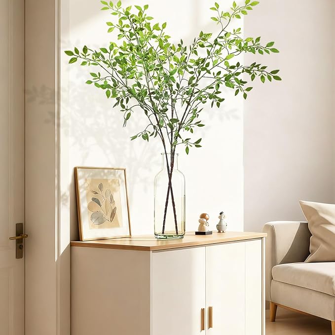 43.3 Inch Green Nandian Fake Plants 2 Pcs Greenery Stems for Vase Decor, Artificial Plants Faux Branches for Vase Filler Fake Leaves Office Home Decor