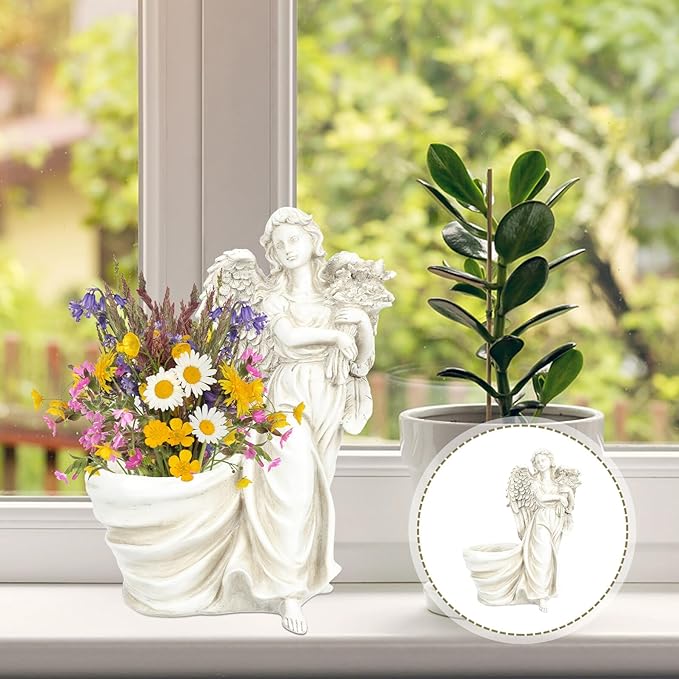 COHEALI European Style Resin Angel Flowerpot Garden Decor Decorative Outdoor Planter for Home Patio Weddings and Office Creative Vintage Angel Craft for Flowers and Plants