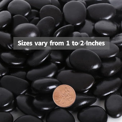Calofulston 15LB Black Rock, Small River Stones Pebbles for Plants, Vases, Landscaping, Highly Polished Decorative Rocks, 1-1 3/4 Inch