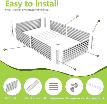 8x4x2FT Galvanized Raised Garden Bed Kit,Vegetable Boxes-Rectangle Metal Flower Box,Large Planter Raised Beds Outdoor Garden for Planting,Fruit,Herb-Silver