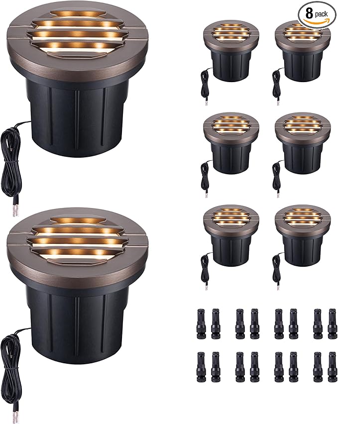 Ground Well Lights, Landscape LED Low Voltage In-Ground Lights, Outdoor Waterproof IP67, 12V Wired Aluminum Grille Top ORB for Wall 6W 350LM 8 Pack, Color Temp Random: 3000K or 5CCT
