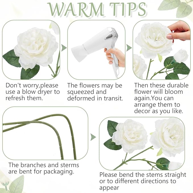36 Bundles Artificial Flowers Peonies Roses Fake Bouquet for Wedding Bridal Shower Valentine's Day Decorations Fake Floral Arrangements Table Centerpieces Home Decor(White)