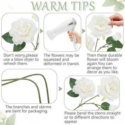 36 Bundles Artificial Flowers Peonies Roses Fake Bouquet for Wedding Bridal Shower Valentine's Day Decorations Fake Floral Arrangements Table Centerpieces Home Decor(White)