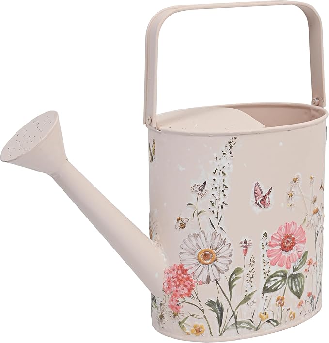 Vintage Floral Metal Watering Can for Indoor/Outdoor Plants, Pink Functional Garden Waterer with Long Spout, Garden Water Pot Rustic Decor for Home Garden Patio