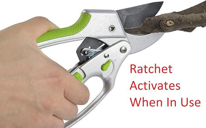 GARDEN GURU 2 in 1 Ratchet Pruning Shears Clippers – 4X Cutting Power – Ratcheting Garden Anvil Pruners Scissors - Ergonomic Grip - Makes Tough Cuts Easy - Great for Seniors & Arthritic Hands