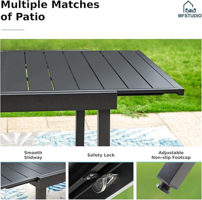 MFSTUDIO Patio Dining Set for 8, Outdoor Dining Set with Expandable Table and Swivel Chairs, 9 Piece Patio Table and Chairs Set for Deck/Backyard/Poolside/Garden