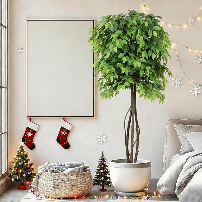5ft Artificial Ficus Trees for Home Indoor Decor,Faux Banyan Plant with Nearly Natural Leaves Curved Trunks Fake Green Lifelike Tree for Living Room Office Garden Christmas New Year Decor